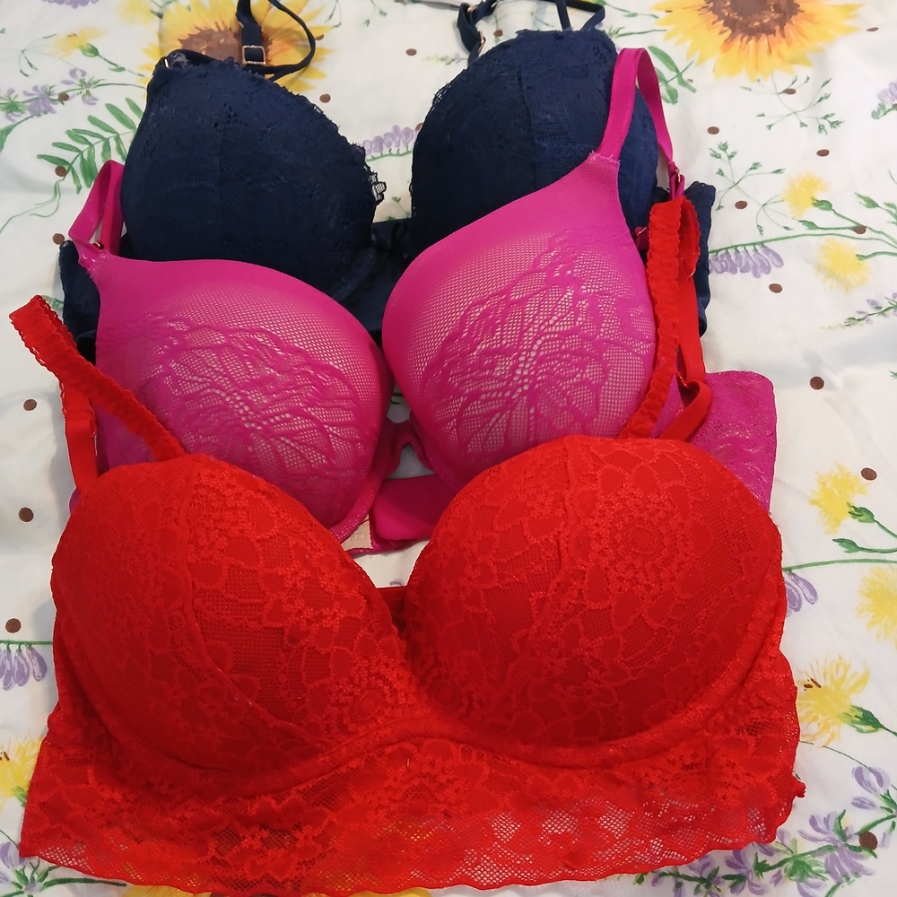 Lace Elegance Bra Set - Red, Pink, and Navy